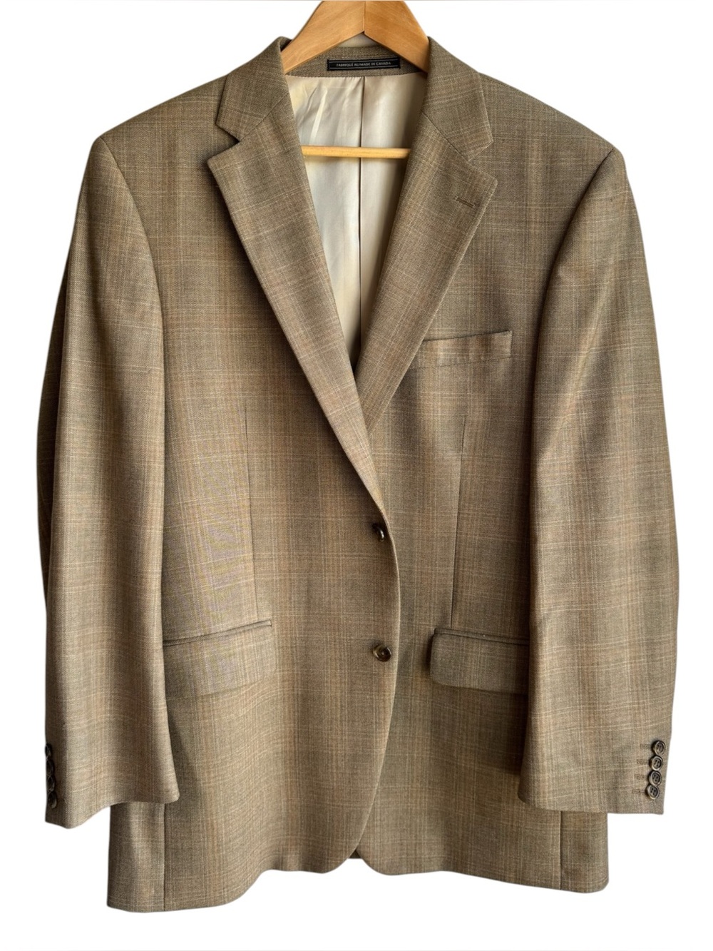 S. Cohen 100% Wool Plaid Blazer 42R Cream Sport Coat Single Breast Double Vent
